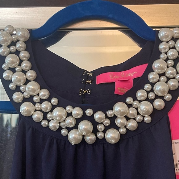 New Lilly Pulitzer navy tank tank top pearl neck line necklace Small NWT - Picture 3 of 7